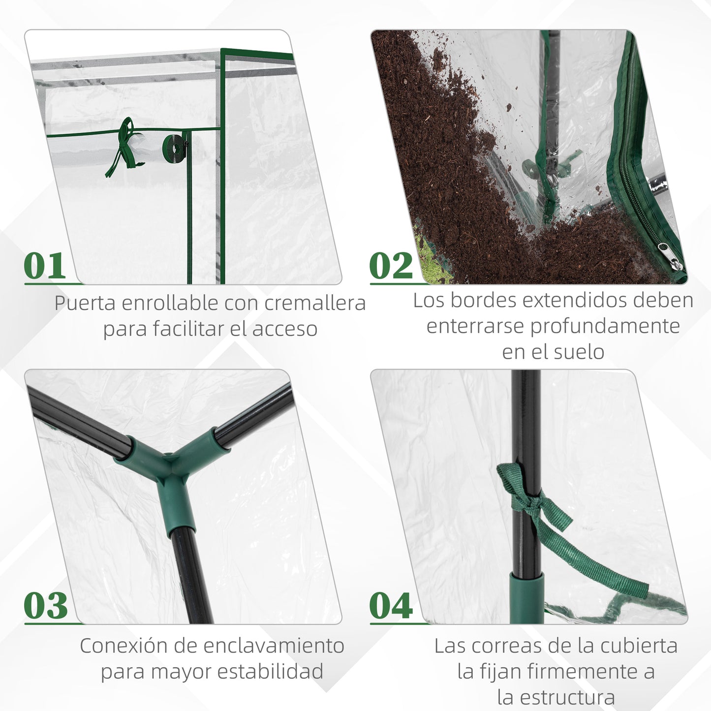 Outsunny Invernadero con Puerta Enrollable y Estructura de Acero Invernadero de Jardín Terraza Patio para Cultivo de Plantas 100x50x150 cm Transparente