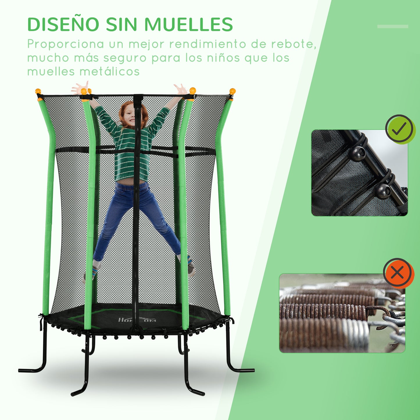 HOMCOM Cama Elástica Infantil de Jardín Ø163,5x190 cm Trampolín para Niños de +3 Años de Jardín con Red de Seguridad y Marco de Acero para Interior Exterior Carga 50 kg Negro y Verde