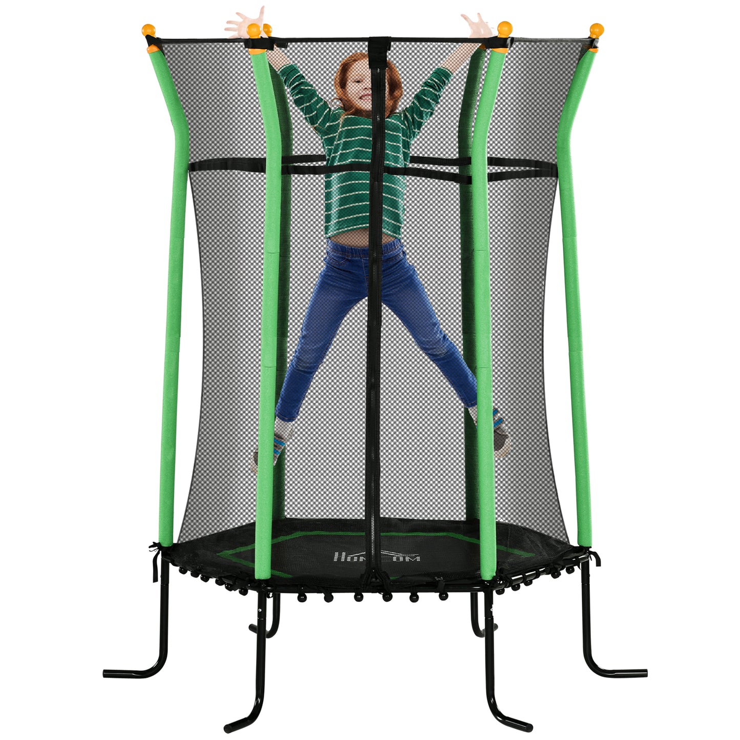 HOMCOM Cama Elástica Infantil de Jardín Ø163,5x190 cm Trampolín para Niños de +3 Años de Jardín con Red de Seguridad y Marco de Acero para Interior Exterior Carga 50 kg Negro y Verde