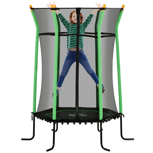 HOMCOM Cama Elástica Infantil Ø163,5x190 cm Trampolín para Niños de +3 Años de Jardín con Red de Seguridad y Marco de Acero para Interior Exterior Carga 50 kg Negro y Verde