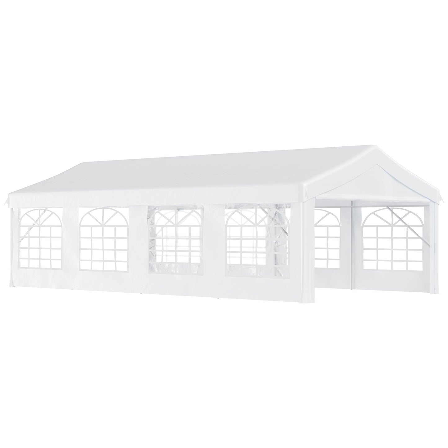 Outsunny Carpa para Fiestas 8x4 m Cenador de Jardín con 4 Paneles Laterales y 8 Ventanas Anti-UV Pabellón Pérgola Cochera Gazebo para Eventos Bodas Blanco