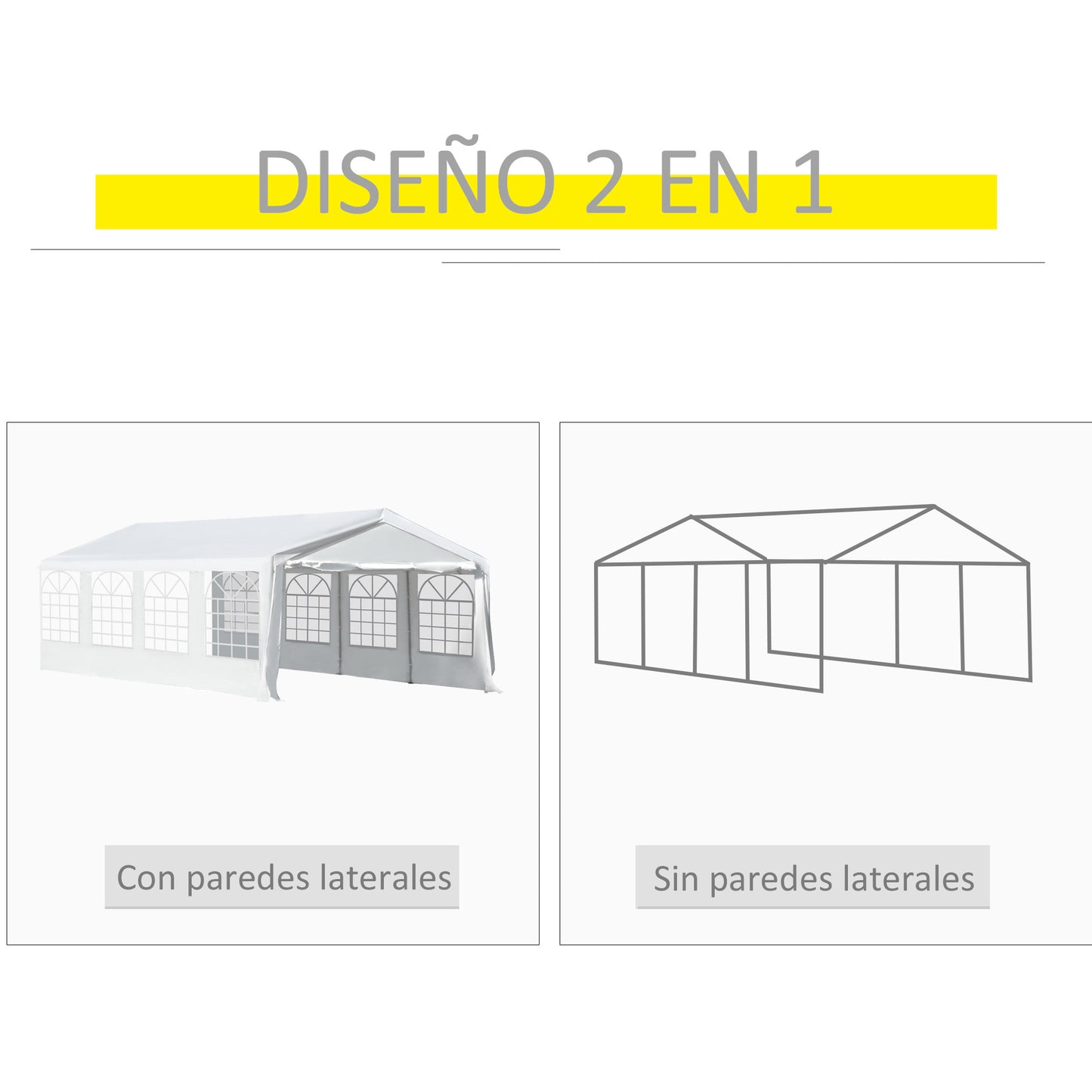 Outsunny Carpa para Fiestas 8x4 m Cenador de Jardín con 4 Paneles Laterales y 8 Ventanas Anti-UV Pabellón Pérgola Cochera Gazebo para Eventos Bodas Blanco