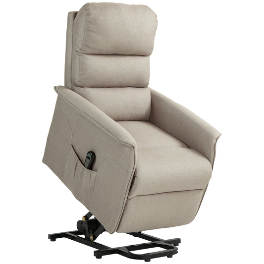 HOMCOM Sillón Relax Reclinable Eléctrico Sillón Levanta Personas con Mando a Distancia y Bolsillo Lateral Sillón Elevador para Salón Dormitorio Beige