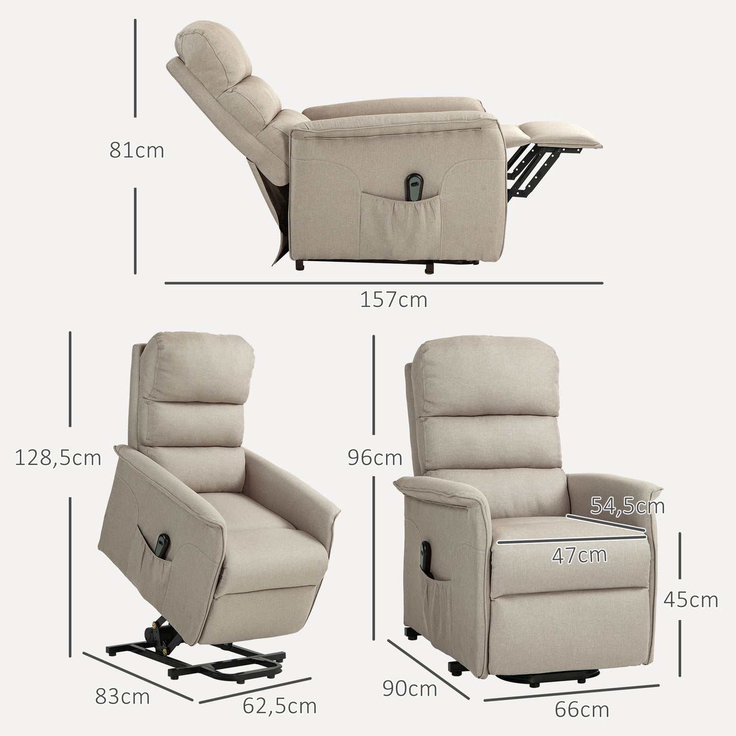 HOMCOM Sillón Relax Reclinable Eléctrico Sillón Levanta Personas con Mando a Distancia y Bolsillo Lateral Sillón Elevador para Salón Dormitorio Beige