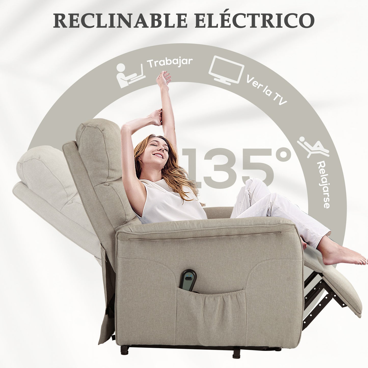 HOMCOM Sillón Relax Reclinable Eléctrico Sillón Levanta Personas con Mando a Distancia y Bolsillo Lateral Sillón Elevador para Salón Dormitorio Beige