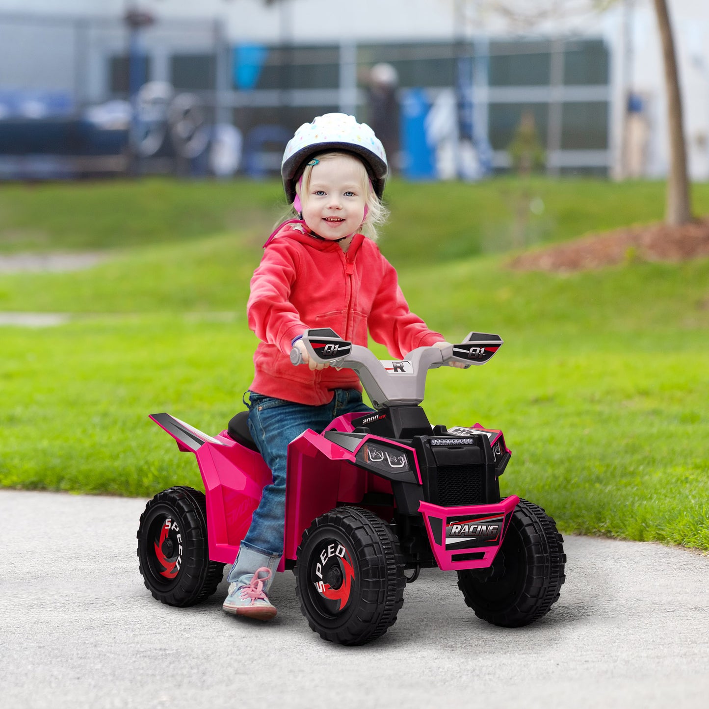 HOMCOM Quad Eléctrico para Niños de 18-36 Meses Vehículo Eléctrico a Batería 6V con Avance y Retroceso Velocidad de 2,5 km/h 70x41,5x48,5 cm Rosa