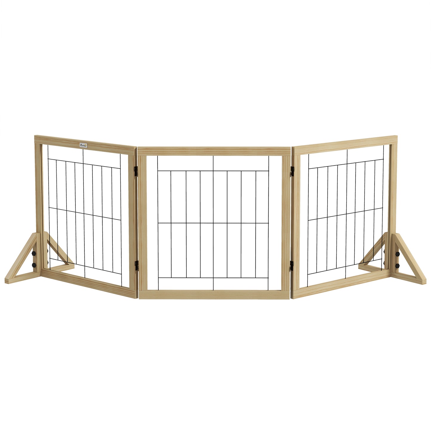 PawHut Barrera para Perros de Madera Valla para Mascotas Plegable de 3 Paneles con Plegado Bidireccional y Patas de Apoyo Triangulares para Puerta Pasillo Escalera 210x44x70 cm Madera Natural