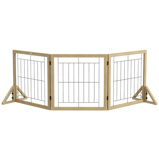 PawHut Barrera para Perros de Madera Valla para Mascotas Plegable de 3 Paneles con Plegado Bidireccional y Patas de Apoyo Triangulares para Puerta Pasillo Escalera 210x44x70 cm Madera Natural