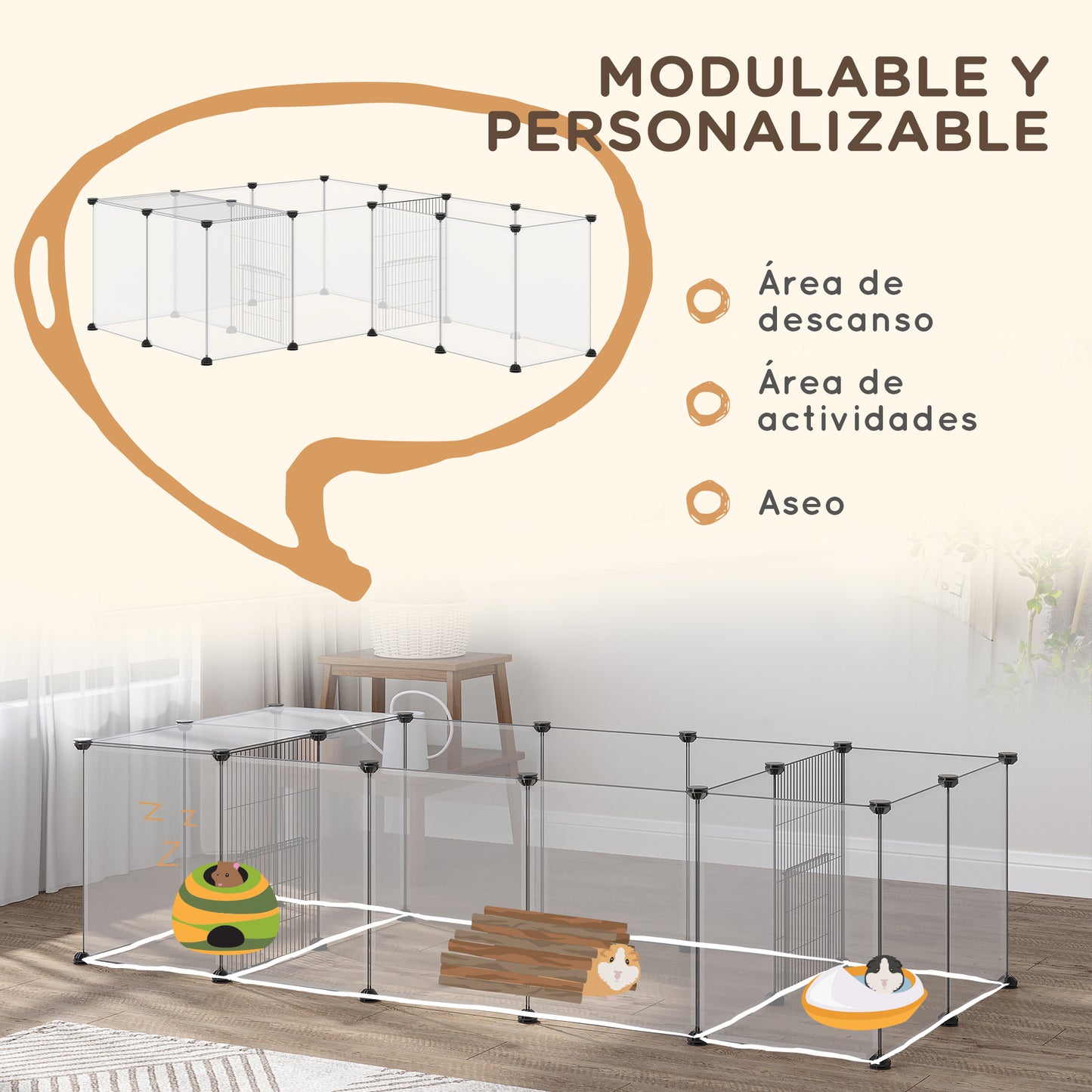 Pawhut Valla para Mascotas DIY con 20 Paneles de Resina Parque para Animales Pequeños Jaula Modular para Cobayas Conejos Chinchillas 175x70x45 cm Blanco