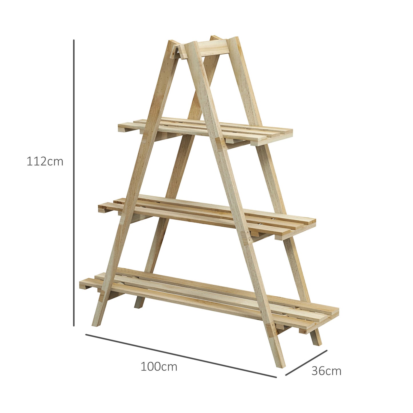 Outsunny Estantería para Plantas Plegable de Madera Soporte para Macetas de 3 Niveles con Marco en A para Exteriores Interiores Salón Jardín Balcón 100x36x112 cm Natural