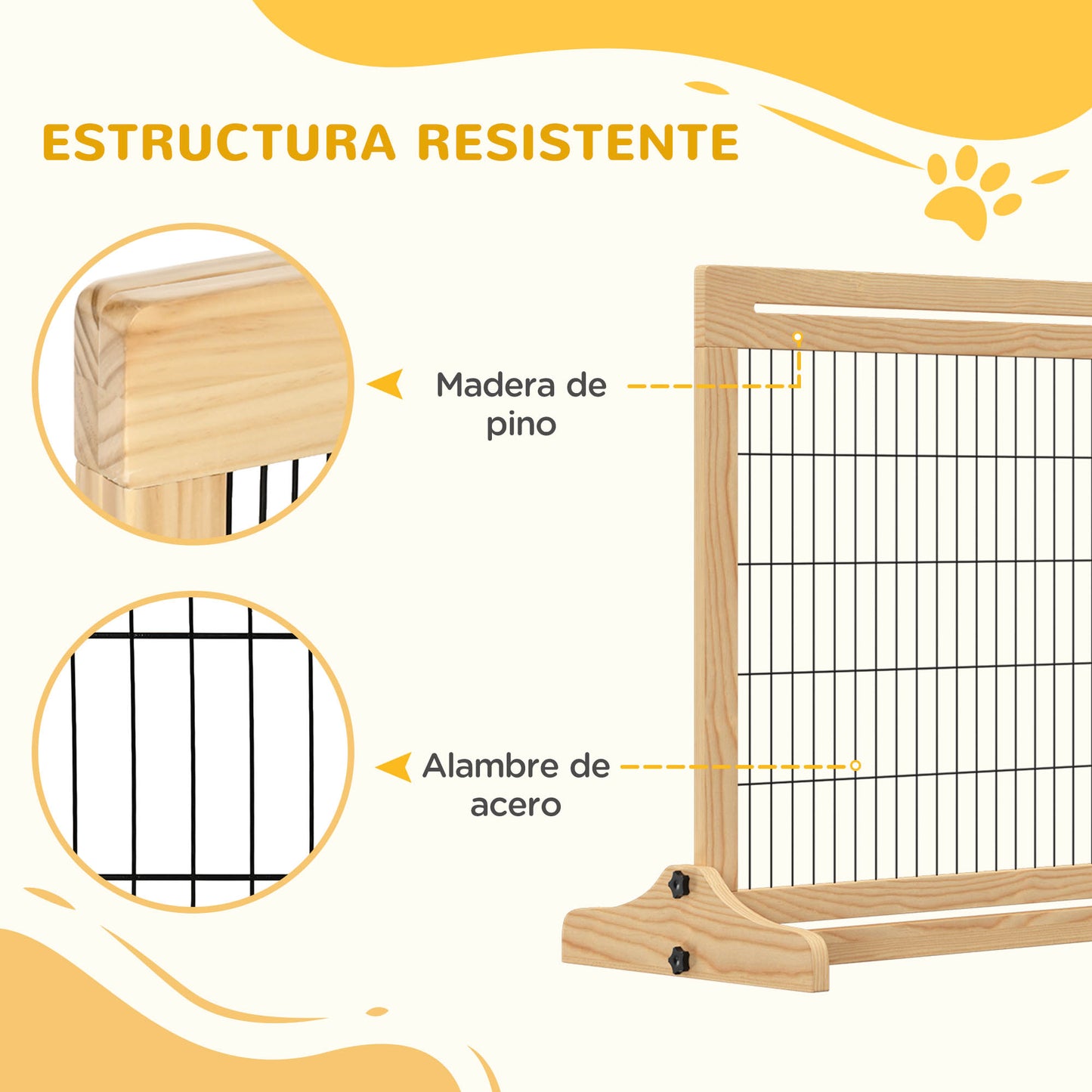 PawHut Barrera de Seguridad para Perros Extensible Barrera para Perros en Casa de Madera para Puerta Escalera Pasillo 104-183x36x69 cm Natural