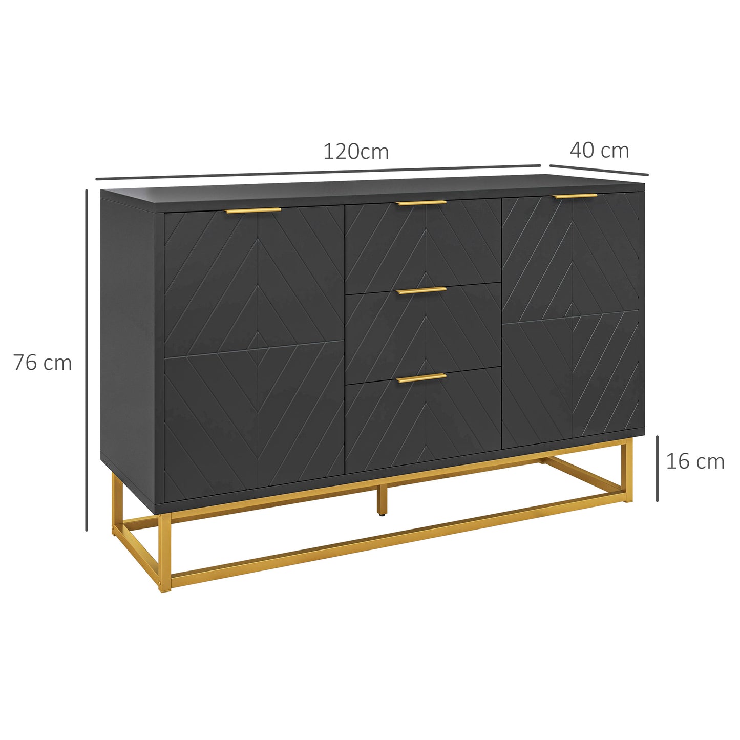 HOMCOM Aparador Moderno Aparador para Salón con 3 Cajones 2 Puertas y Estante Ajustable Mueble Auxiliar para Salón Antivuelco 120x40x76 cm Negro