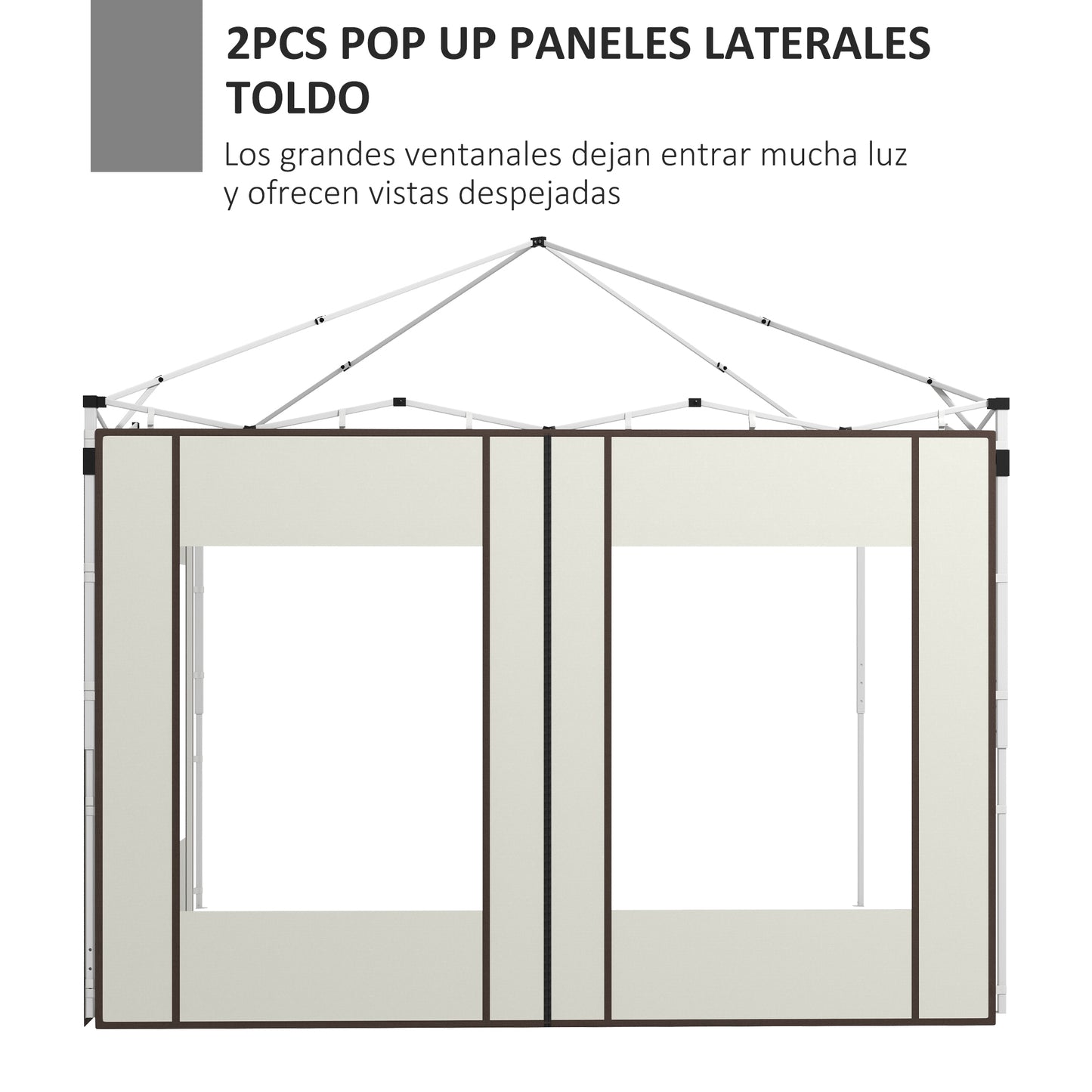 Outsunny Paredes Laterales para Carpa de 2 Paneles 295x195 cm Paredes Laterales de Repuesto de Tela Oxford con 2 Ventanas para Carpas de 6x3 m 3x3 m Crema