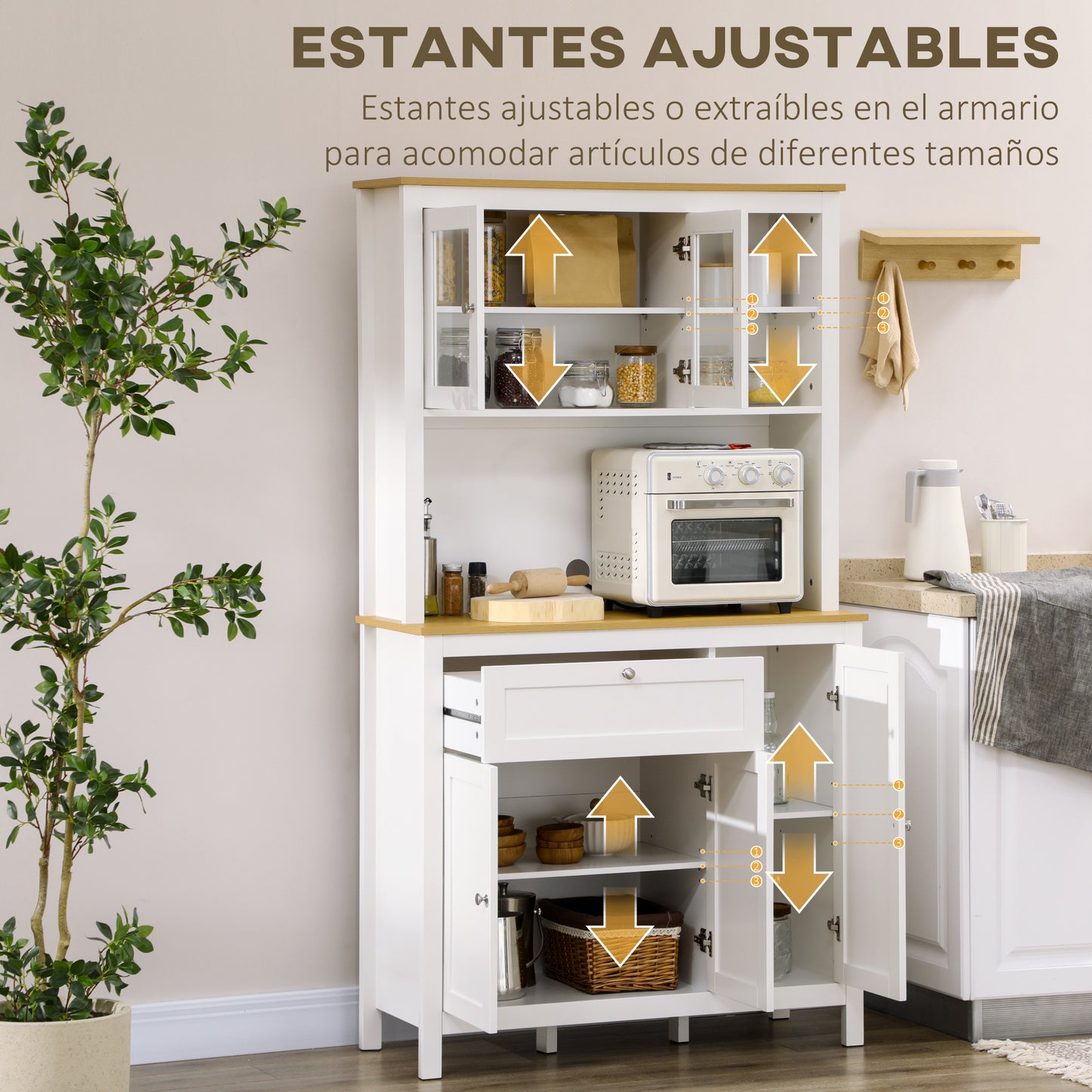 HOMCOM Conjunto de 3 Armarios Juego de 1 Alacena de Cocina 1 Aparador de Cocina 1 Armario Auxiliar Estilo Moderno 100x40x180 cm 80x40x90 cm 120x40x70 cm Blanco