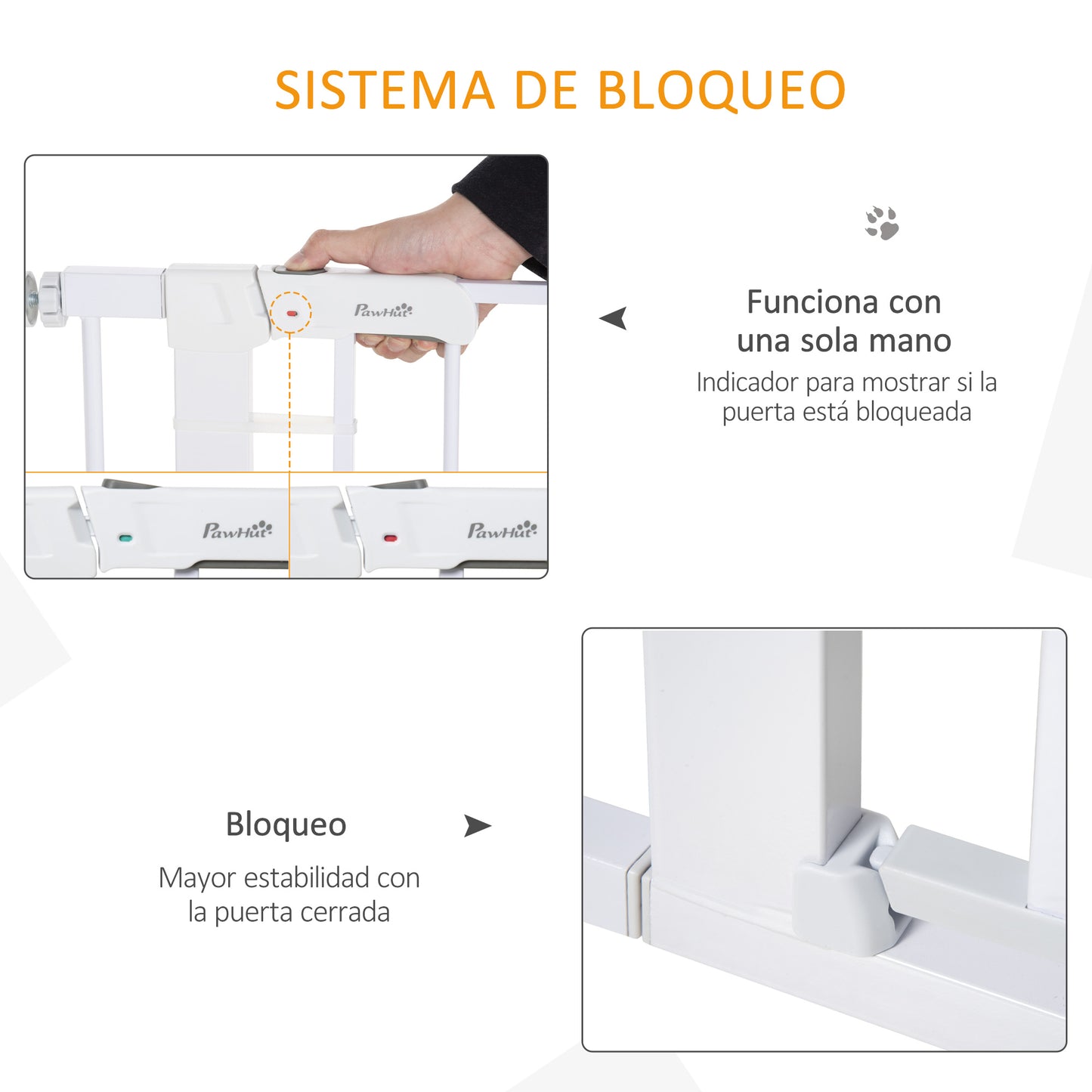 PawHut Barrera de Seguridad de Perros Extensible para Escaleras y Puertas 75-96 cm con 2 Extensiones de 7 cm Cierre Automático y Marco de Acero Altura 76 cm Blanco