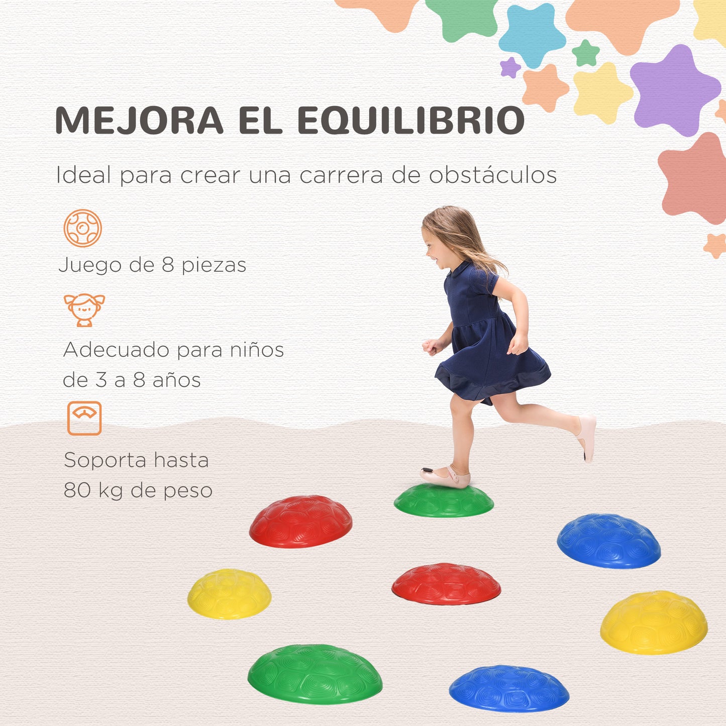 ZONEKIZ Piedras de Equilibrio para Niños de 3-8 Años Conjunto de 8 Piezas Bloques de Equilibrio Apilables con Base Antideslizante para Entrenamiento de Equilibrio y Promover la Coordinación Multicolor