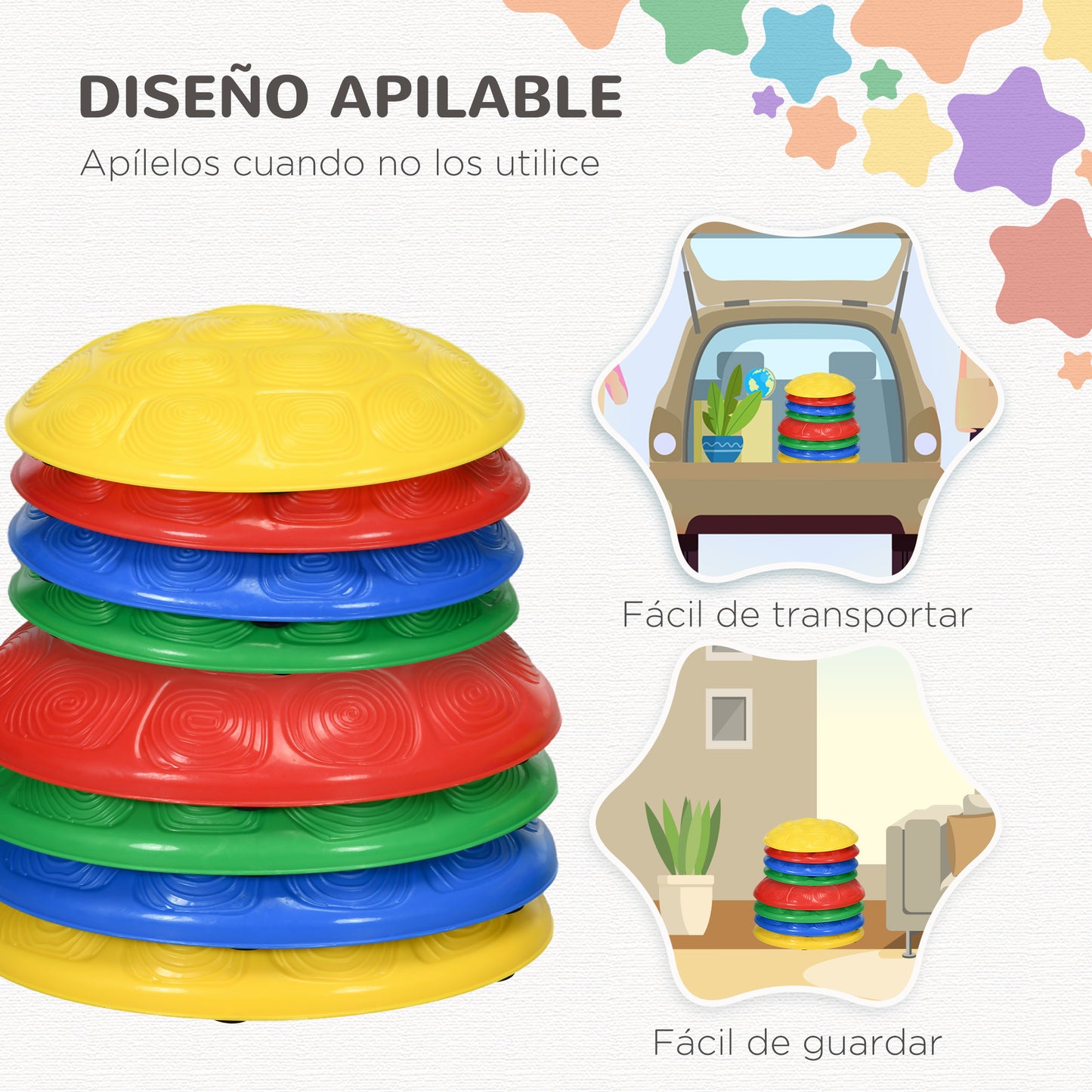 ZONEKIZ Piedras de Equilibrio para Niños de 3-8 Años Conjunto de 8 Piezas Bloques de Equilibrio Apilables con Base Antideslizante para Entrenamiento de Equilibrio y Promover la Coordinación Multicolor