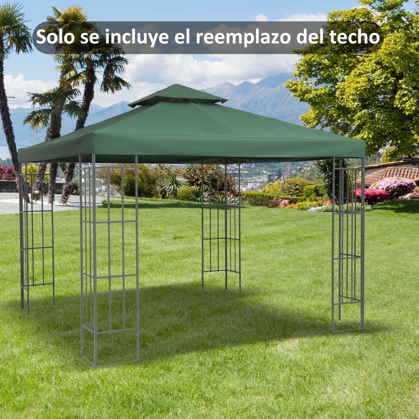 Outsunny Techo de Reemplazo 3x3 m para Carpa Pabellón Cubierta de Repuesto de Gazebo Pabellón con Techo Transpirable 8 Orificios de Drenaje Verde