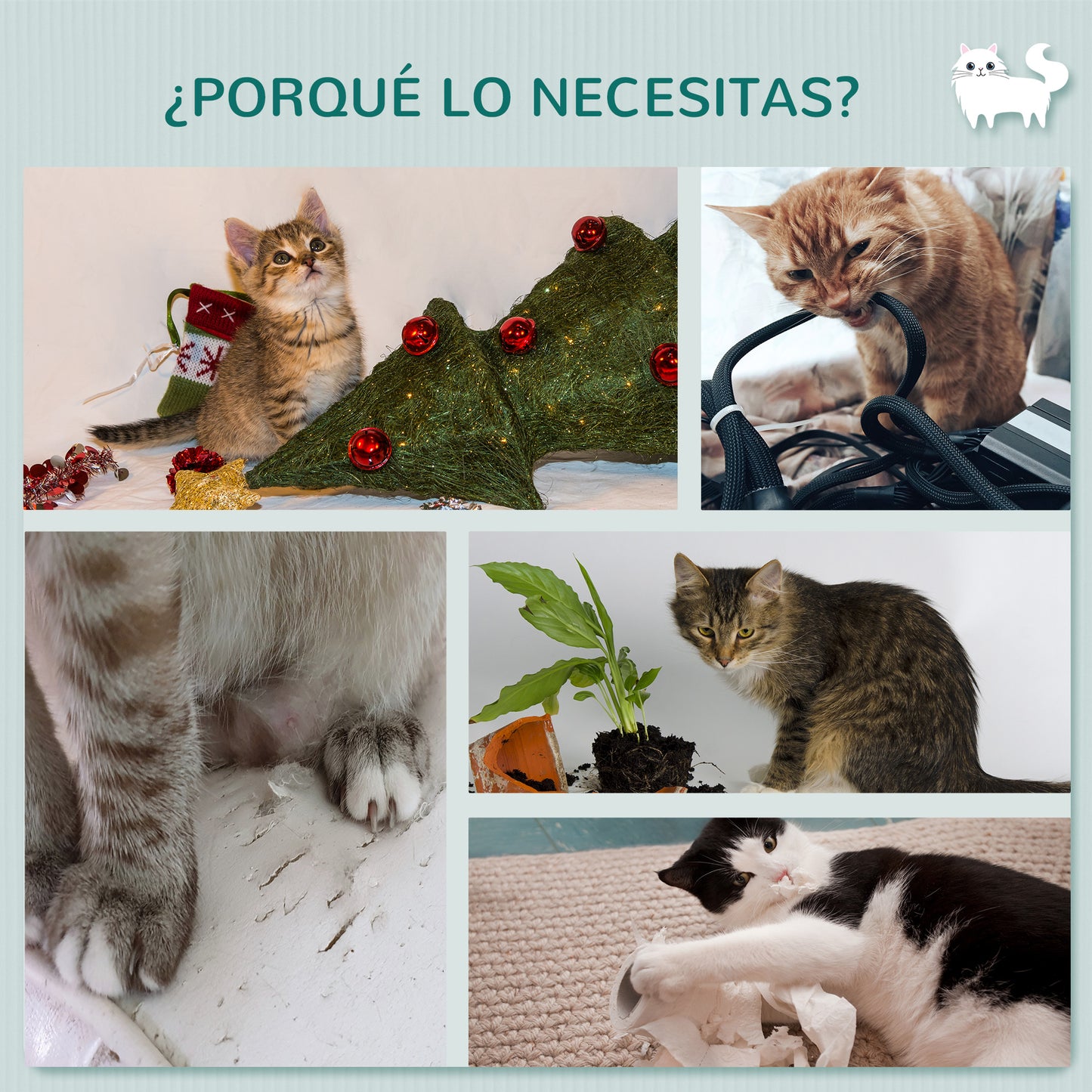 PawHut Estantes para Gatos de Pared de 3 Piezas Muebles de Pared para Gatos Centro de Actividades para Gatitos con Caseta Plataformas Hamaca Poste de Sisal y Cojines Suaves Blanco