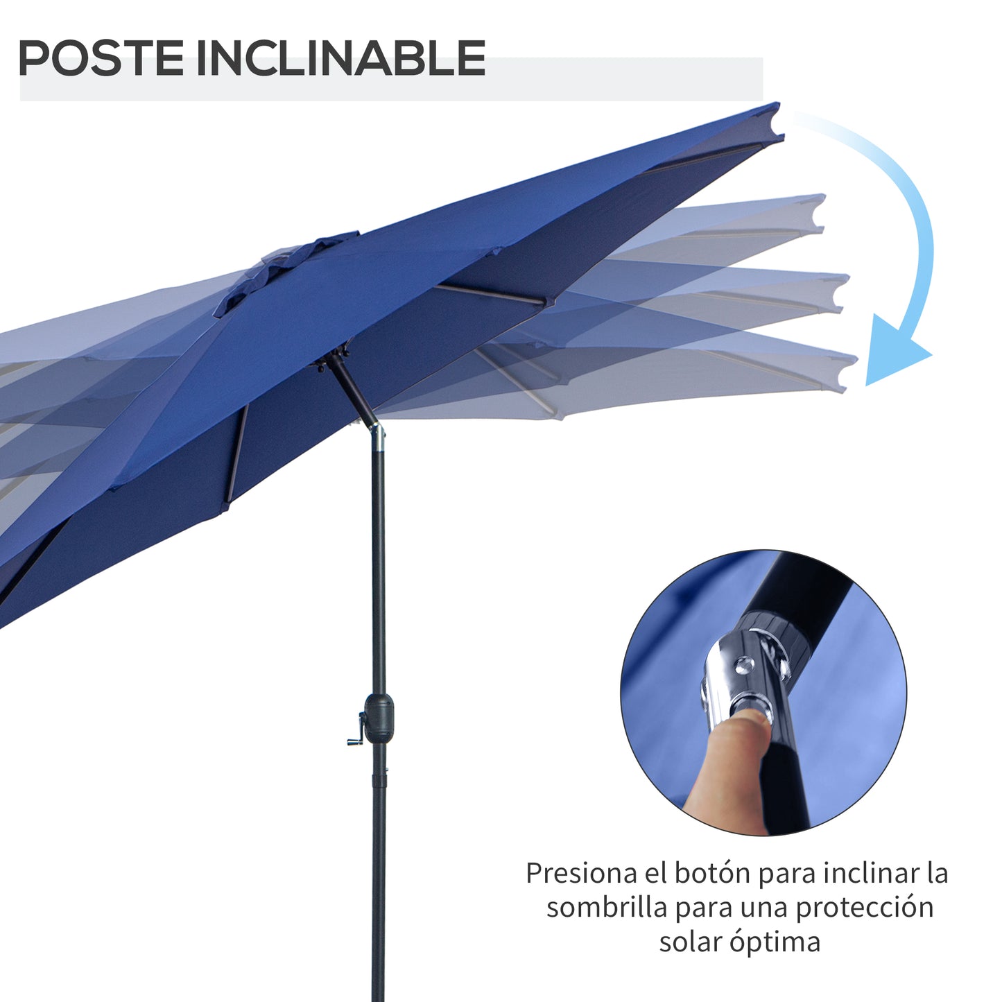 Outsunny Sombrilla de Jardín Ø295x250 cm con Manivela Parasol Exterior con Mecanismo de Inclinación y Poste Desmontable de Metal para Terraza Piscina Patio Azul