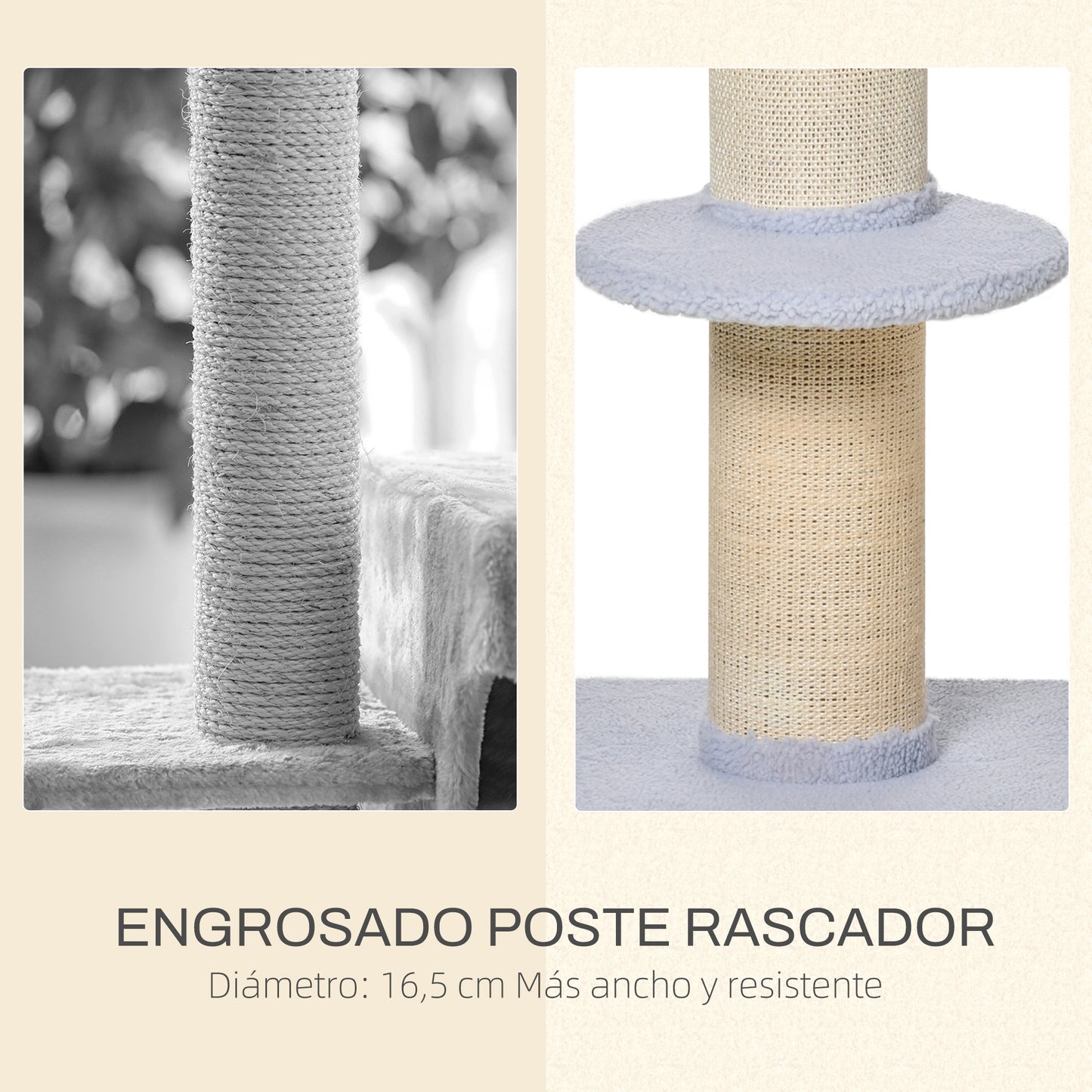 PawHut Árbol Rascador para Gatos Altura 91 cm Árbol para Gatos Torre para Gatos de 3 Niveles con Nido Plataforma y Poste de Sisal 45x45x91 cm Azul Claro