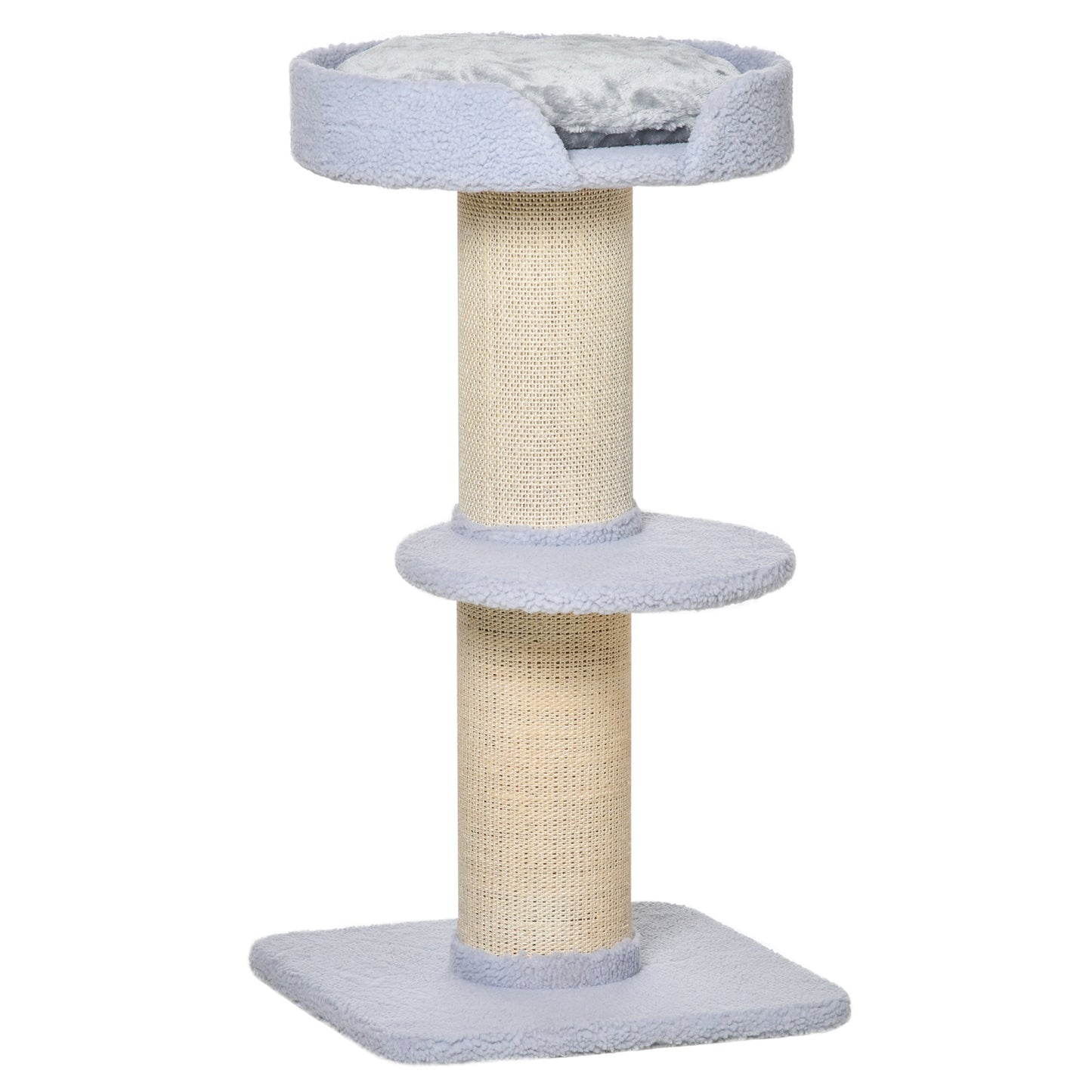 PawHut Árbol Rascador para Gatos Altura 91 cm Árbol para Gatos Torre para Gatos de 3 Niveles con Nido Plataforma y Poste de Sisal 45x45x91 cm Azul Claro