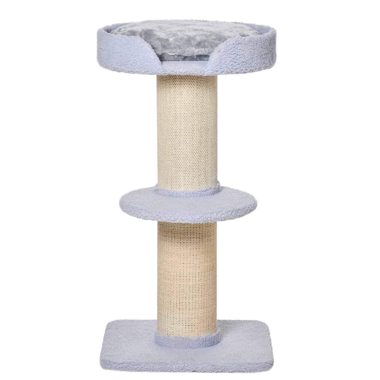 PawHut Árbol Rascador para Gatos Altura 91 cm Árbol para Gatos Torre para Gatos de 3 Niveles con Nido Plataforma y Poste de Sisal 45x45x91 cm Azul Claro