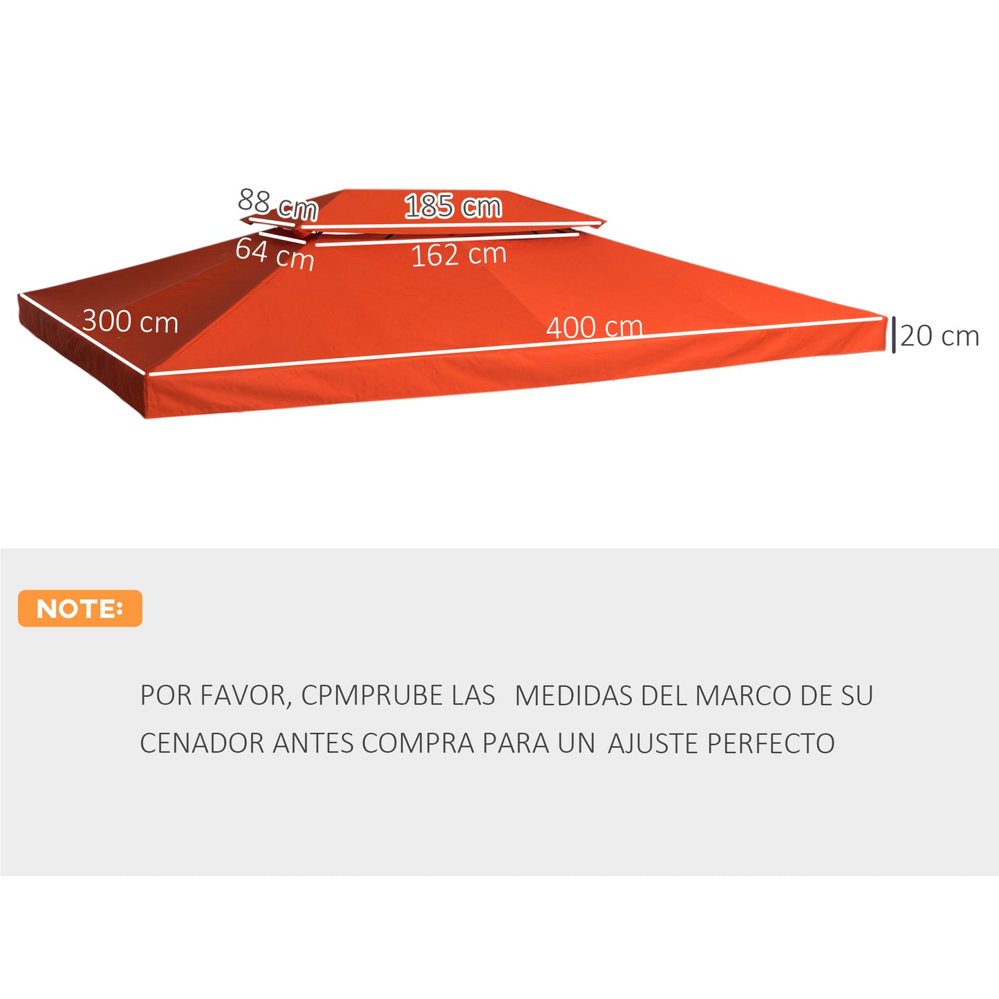 Outsunny Techo de Repuesto 4x3 m para Cenador de Jardín 2 Niveles Transpirable con 10 Orificios de Drenaje Cubierta de Repuesto de Gazebo Pabellón Exterior Rojo