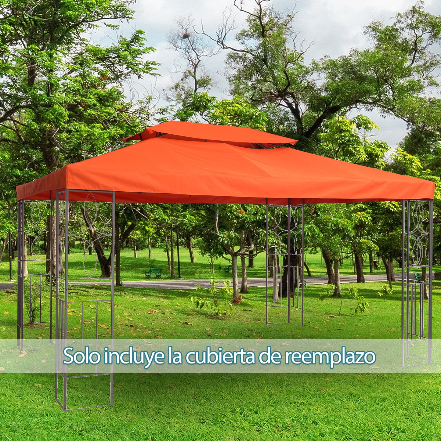 Outsunny Techo de Repuesto 4x3 m para Cenador de Jardín 2 Niveles Transpirable con 10 Orificios de Drenaje Cubierta de Repuesto de Gazebo Pabellón Exterior Rojo