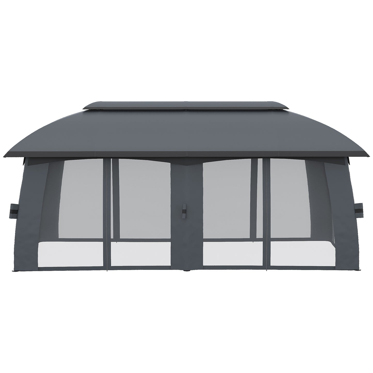 Outsunny Cenador de Jardín 3x6 m Gazebo Exterior con Doble Techo y 6 Mosquiteras con Cremallera y Marco de Metal para Fiestas Eventos Patio Gris Oscuro