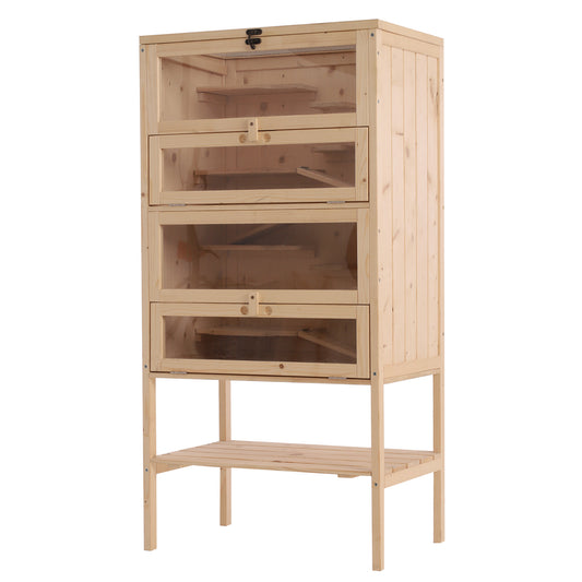 PawHut PawHut Jaula de Madera para Hámster Ratones Animales Pequeños y Roedores Tipo Casa Conejera con Techo Abatible 5 Pisos 10 Plataformas y 3 Escaleras 60x40x120 cm