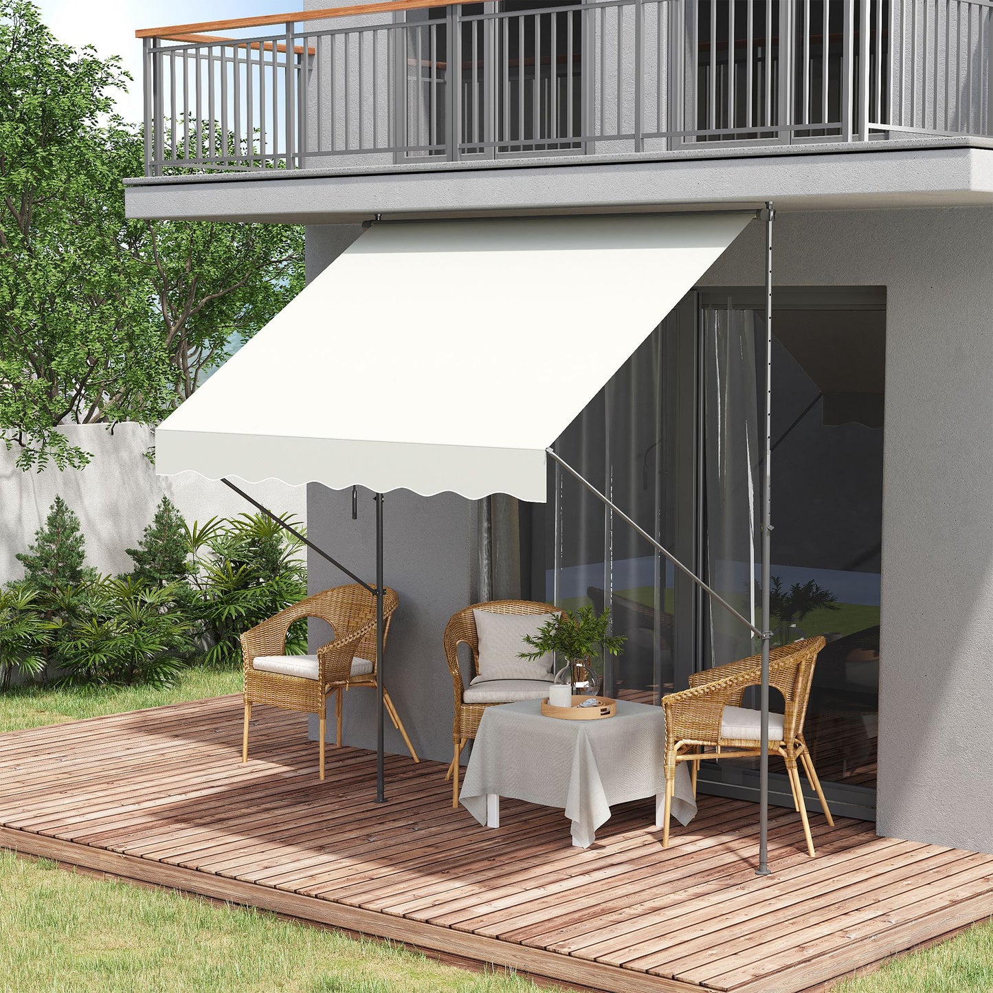 Outsunny Toldo Manual Retráctil Toldo para Balcón con Altura Ajustable Manivela y Protección Solar para Terraza Jardín Crema