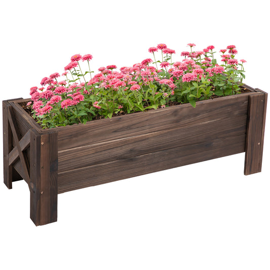 Outsunny Huerto Urbano Jardinera de Madera Jardinera Rectangular con Patas Elevadas y 2 Drenajes para Flores Plantas Cultivos 100x36,5x36 cm Marrón