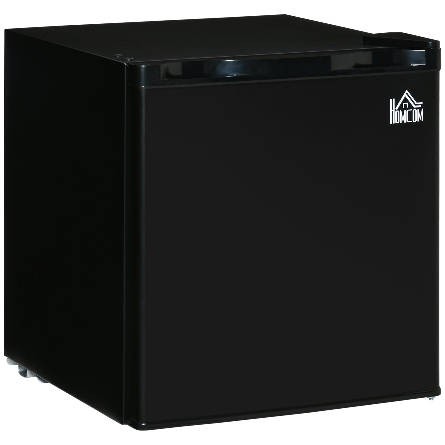 HOMCOM Nevera Eléctrica Pequeña 46L de Capacidad Mini Bar con Rejilla Ajustable Compartimento Congelador y Puerta Reversible Bajo Consumo 44,5x46,5x49,8 cm Negro