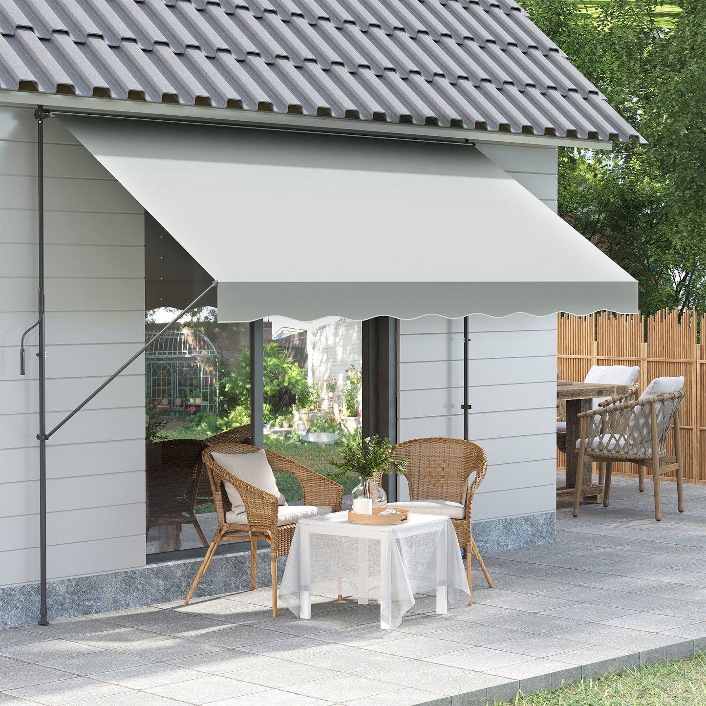 Outsunny Toldo Manual Retráctil 300x175x210-310 cm Toldo para Balcón con Altura Ajustable Manivela y Protección Solar para Terraza Jardín Crema