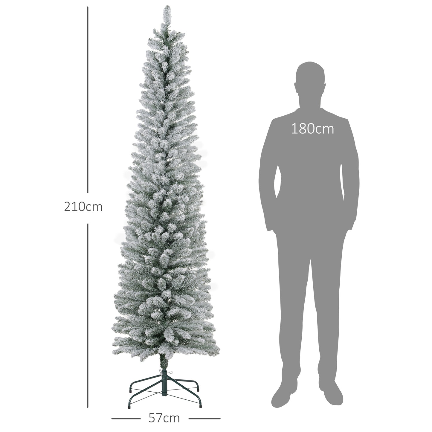 HOMCOM Árbol de Navidad 210 cm Árbol de Navidad Artificial Nevado con 180 Luces LED 405 Ramas y Soporte de Metal Árbol de Navideño para Salón Verde y Blanco