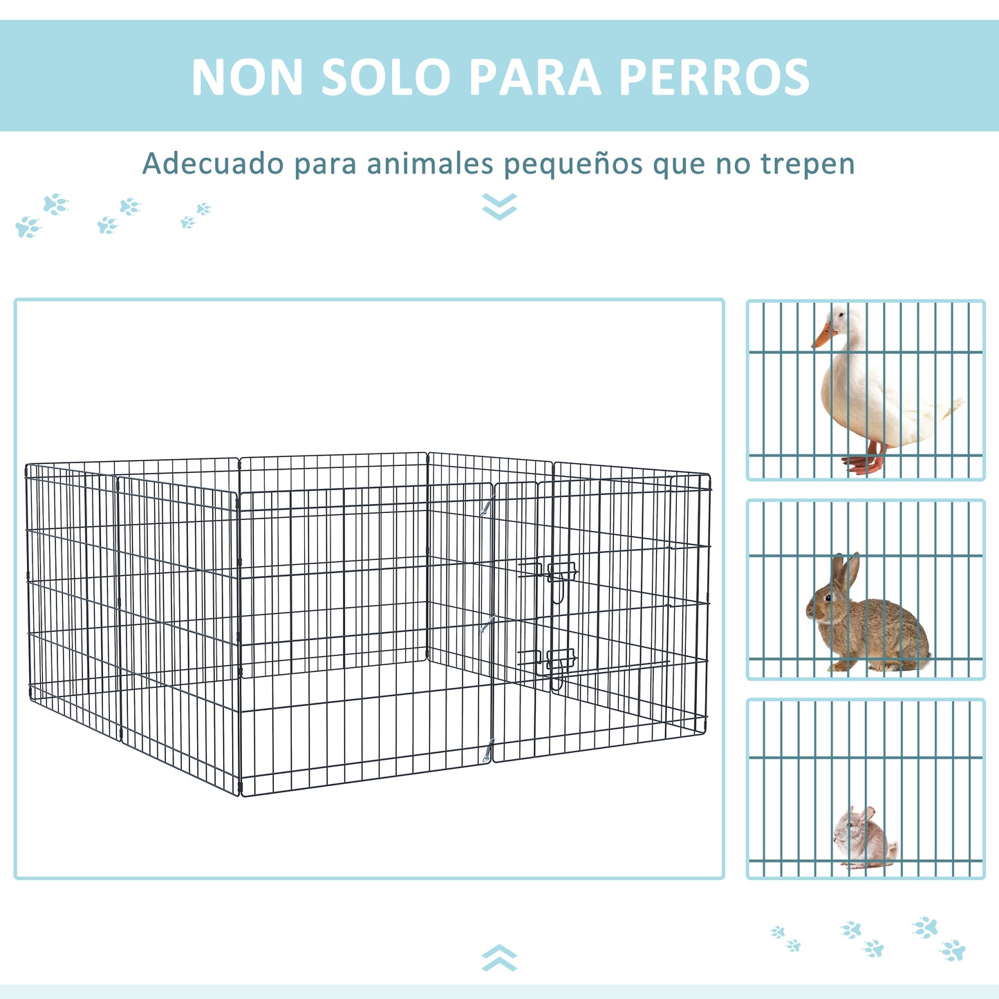 PawHut Parque de Juegos para Perros 8 Paneles 61x61 cm Plegables Jaula Metálica para Mascotas con Puerta y Doble Cerradura para Jardín Patio Exterior Negro