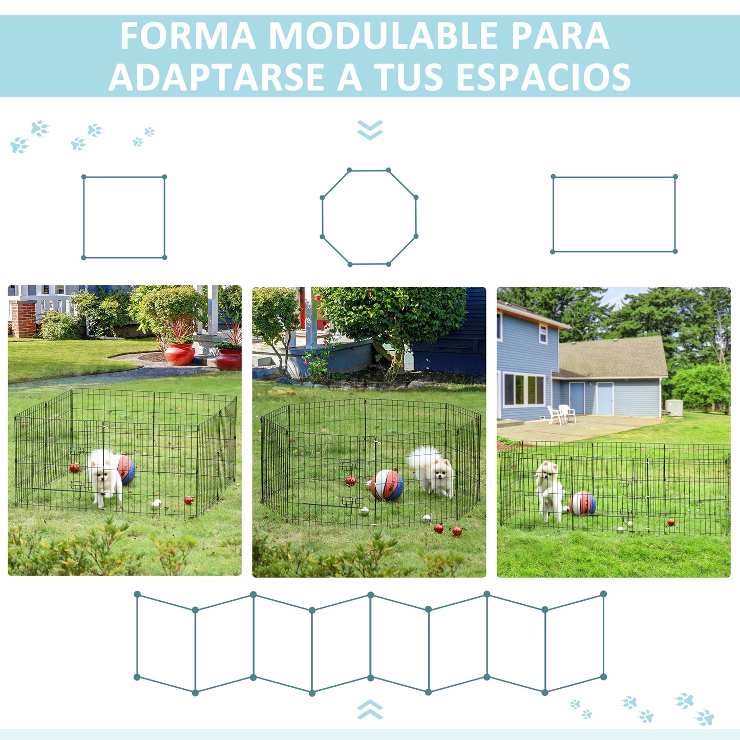 PawHut Parque de Juegos para Perros 8 Paneles 61x61 cm Plegables Jaula Metálica para Mascotas con Puerta y Doble Cerradura para Jardín Patio Exterior Negro