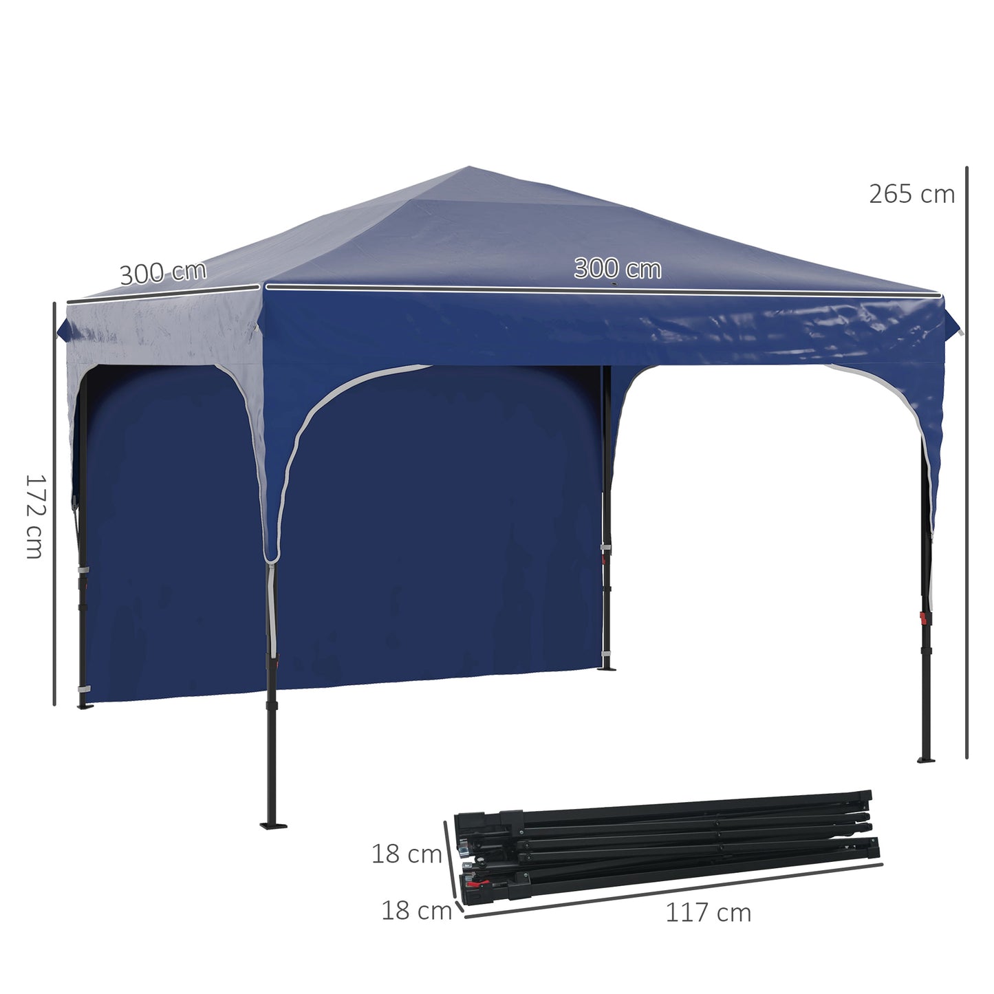 Outsunny Carpa Plegable 3x3 m Cenador de Jardín con Altura Ajustable 1 Pared Lateral Impermeable 4 Bolsas de Arena y Bolsa de Transporte Gazebo para Exterior Patio Fiestas Azul