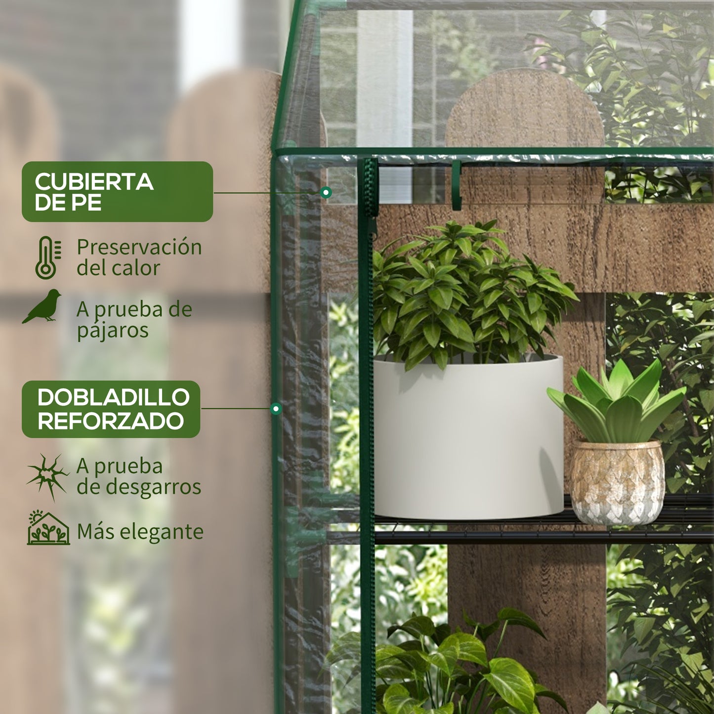 Outsunny Invernadero de Jardín de 3 Niveles Invernadero de Terraza con Estantes Techo Inclinado y 2 Puertas con Cremallera para Cultivo de Plantas en Patio 143x46x141/151 cm Transparente