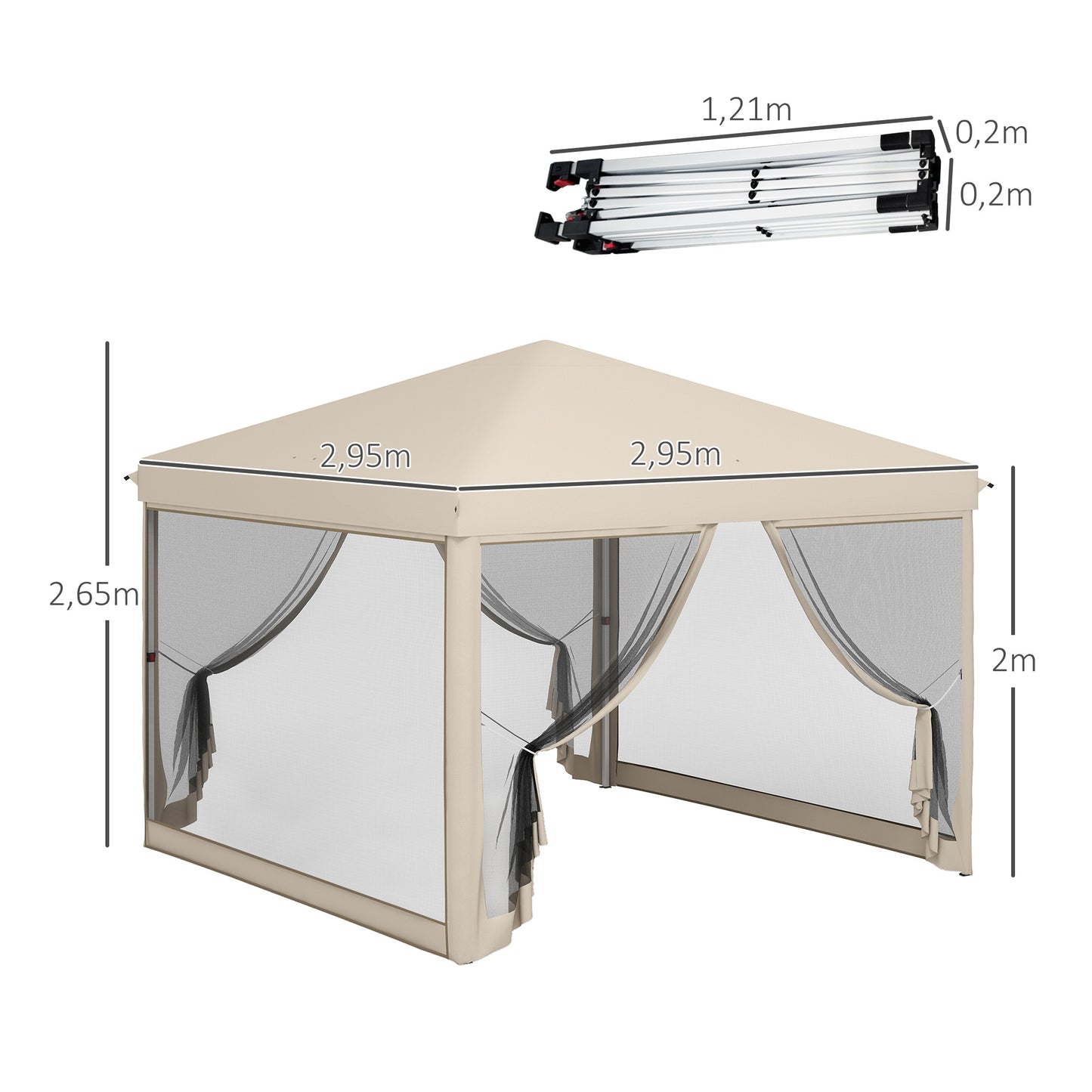 Outsunny Carpa Plegable 3x3 para Exterior Cenador de Jardín Portátil con Mosquiteras Bolsa de Transporte Marco de Acero y Tela Oxford Resistente para Fiestas Camping Beige