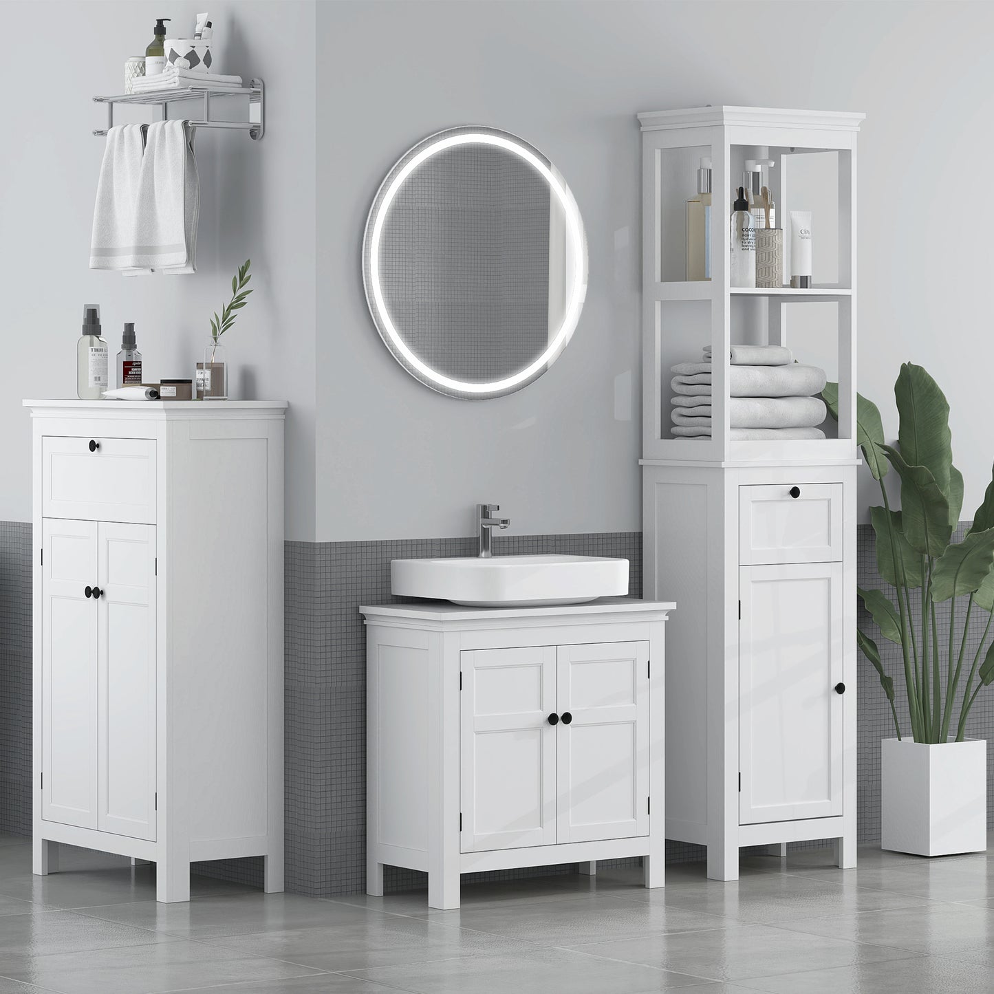 HOMCOM Mueble de Baño Columna de Baño con Cajón 2 Puertas y Estantes Ajustables Armario de Baño Moderno 60x30x102,5 cm Blanco