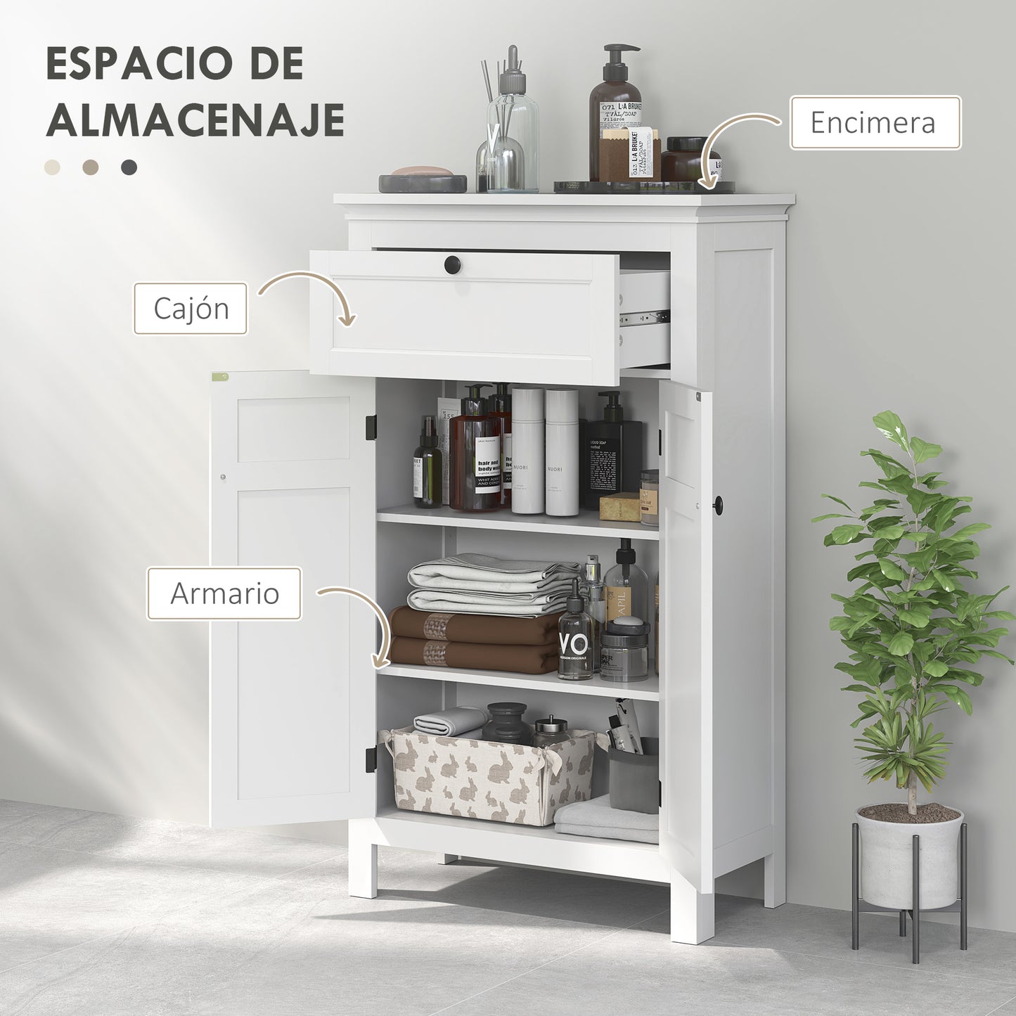 HOMCOM Mueble de Baño Columna de Baño con Cajón 2 Puertas y Estantes Ajustables Armario de Baño Moderno 60x30x102,5 cm Blanco