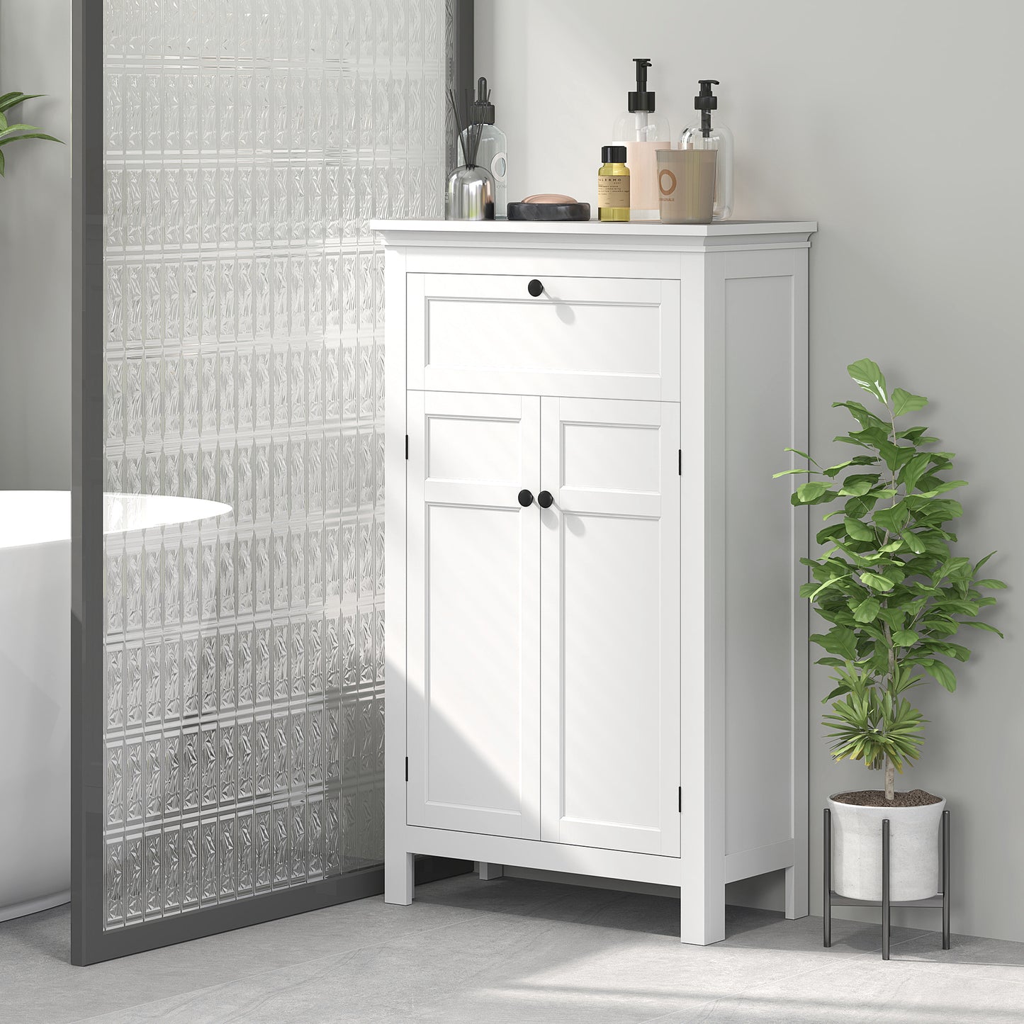 HOMCOM Mueble de Baño Columna de Baño con Cajón 2 Puertas y Estantes Ajustables Armario de Baño Moderno 60x30x102,5 cm Blanco