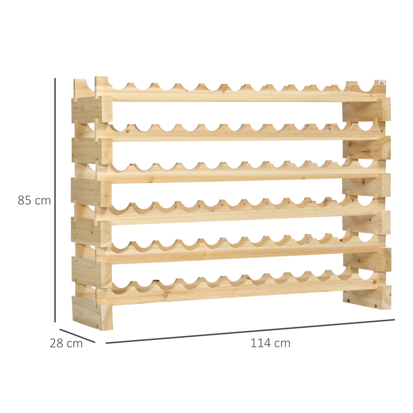 HOMCOM Botellero Vino 72 Botellas Botellero de Madera de 6 Niveles Botellero Vertical Carga 100 kg para Cocina Comedor Bar 114x28x85 cm Madera Natural