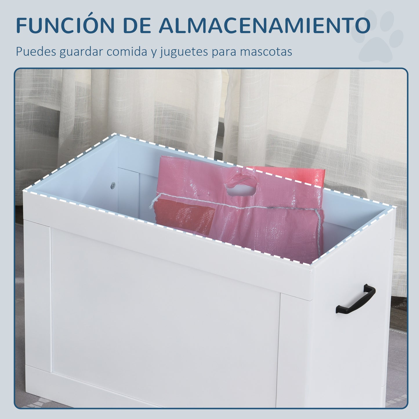 PawHut Comedero Elevado para Perros Cuencos para Perros con 2 Tazones de Acero Inoxidable y Espacio de Almacenaje Oculto 60x30x41 cm Blanco