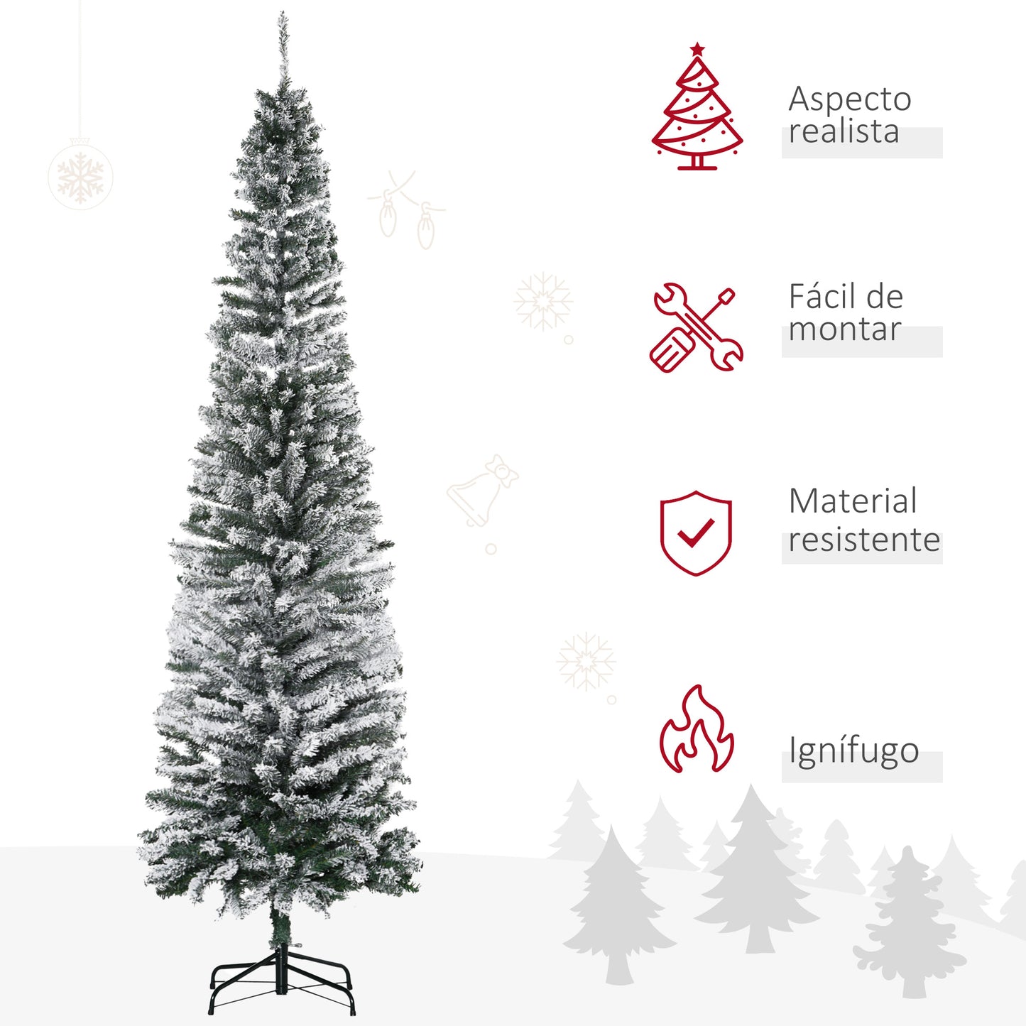 HOMCOM Árbol de Navidad 225 cm Árbol de Navidad Artificial Nevado con 738 Ramas y Soporte de Metal Árbol Navideño para Salón Verde y Blanco