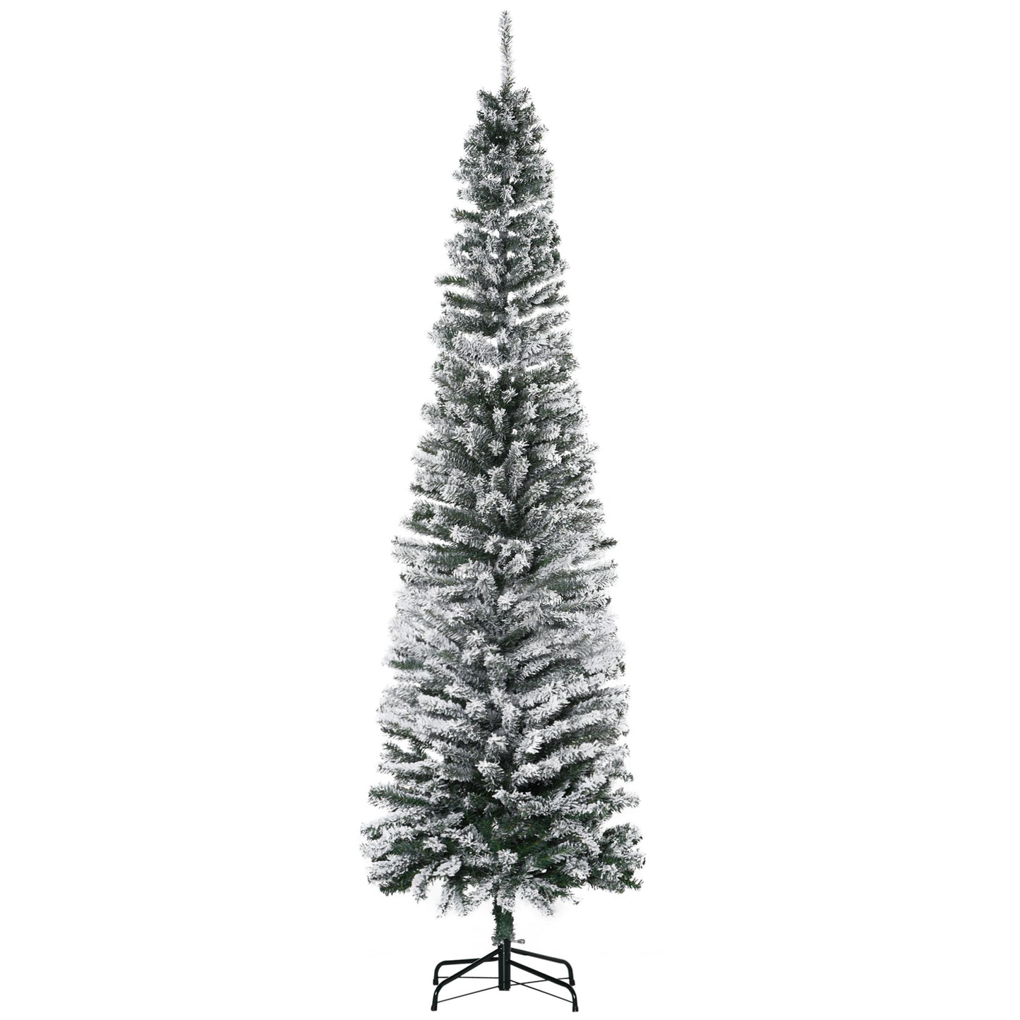 HOMCOM Árbol de Navidad 225 cm Árbol de Navidad Artificial Nevado con 738 Ramas y Soporte de Metal Árbol Navideño para Salón Verde y Blanco