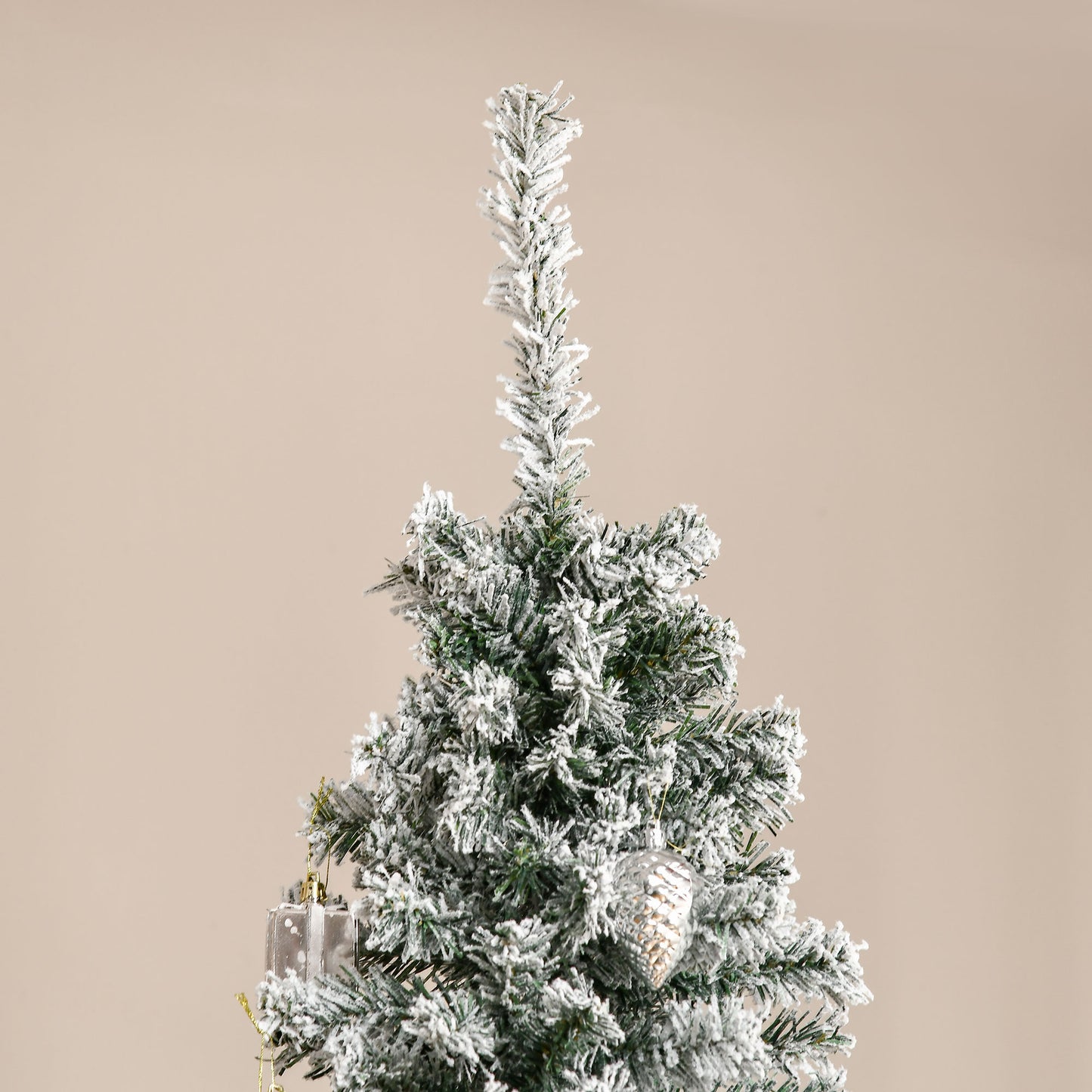 HOMCOM Árbol de Navidad 225 cm Árbol de Navidad Artificial Nevado con 738 Ramas y Soporte de Metal Árbol Navideño para Salón Verde y Blanco