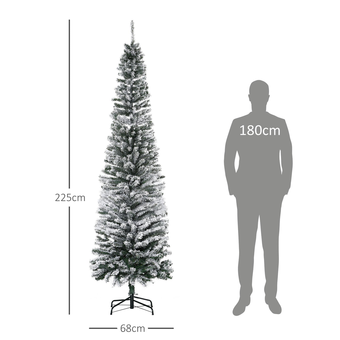 HOMCOM Árbol de Navidad 225 cm Árbol de Navidad Artificial Nevado con 738 Ramas y Soporte de Metal Árbol Navideño para Salón Verde y Blanco